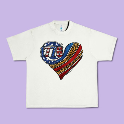American Western Leopard Flag Heart Urban Heavy Tee Designed By Jasminsmagicworld