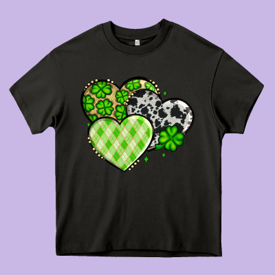St. Patrick's Day Cowhide Hearts Heavy Core Tee Designed By Oliviacreatesart