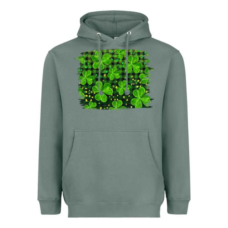 St Patrick's Day Shamrock And Plaid Distressed Background Heavyweight Hoodie by RanaPortraitStore | Teevron