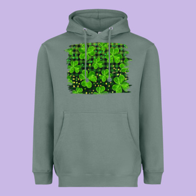 St Patrick's Day Shamrock And Plaid Distressed Background Heavyweight Hoodie Designed By Ranaportraitstore