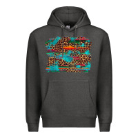 Charcoal Heather western serape leopard turquoise  background Premium Hoodie - Artiststas