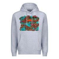 Heather Grey western serape leopard turquoise  background Premium Hoodie - Artiststas