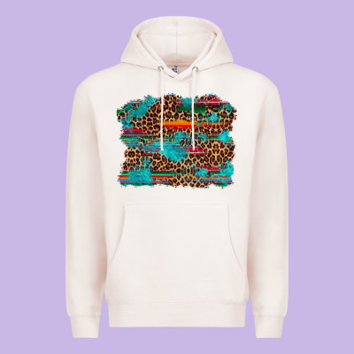 Western Serape Leopard Turquoise  Background Premium Hoodie Designed By Artiststas