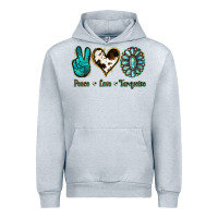 Heather Grey Peace Love Turquoise Urban Hoodie - Jasminsmagicworld