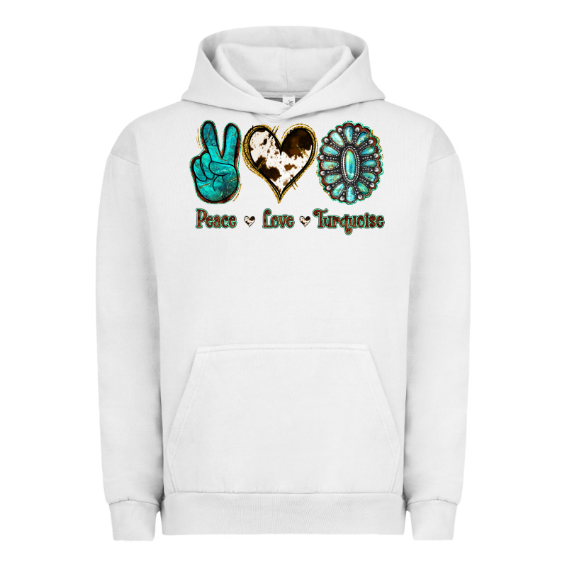 Peace Love Turquoise Urban Hoodie by Jasminsmagicworld | Teevron