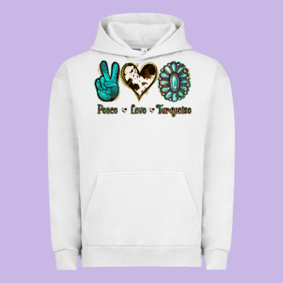 Peace Love Turquoise Urban Hoodie Designed By Jasminsmagicworld