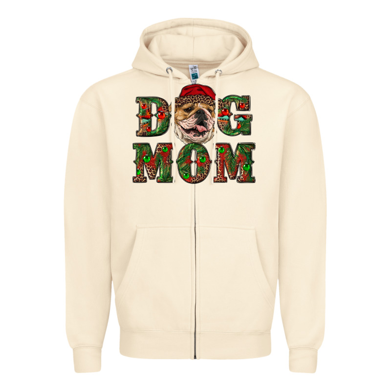 Christmas English Bulldog Mom Zipper Hoodie by RanaPortraitStore | Teevron