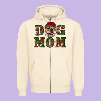 Christmas English Bulldog Mom Zipper Hoodie Designed By Ranaportraitstore