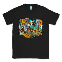Black western leopard cowhide turquoise background horse Classic Tee - OliviaCreatesArt
