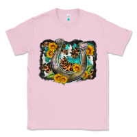 Bubblegum Pink western leopard cowhide turquoise background horse Classic Tee - OliviaCreatesArt