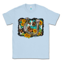 Dusty Blue western leopard cowhide turquoise background horse Classic Tee - OliviaCreatesArt
