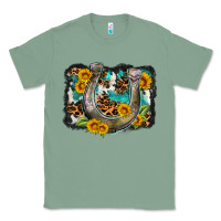 Sage western leopard cowhide turquoise background horse Classic Tee - OliviaCreatesArt