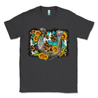Smoke western leopard cowhide turquoise background horse Classic Tee - OliviaCreatesArt