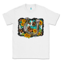 White western leopard cowhide turquoise background horse Classic Tee - OliviaCreatesArt