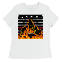 White american firefighters seamless pattern Ladies Tee - BundleAndBundleShop