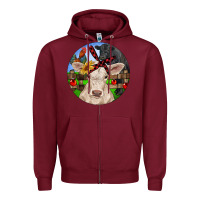 Burgundy Christmas Charolais Calf Black Angus Bull And Roos Zipper Hoodie - RanaPortraitStore