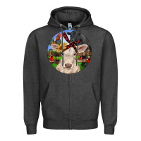 Christmas Charolais Calf Black Angus Bull And Roos Zipper Hoodie | Teevron