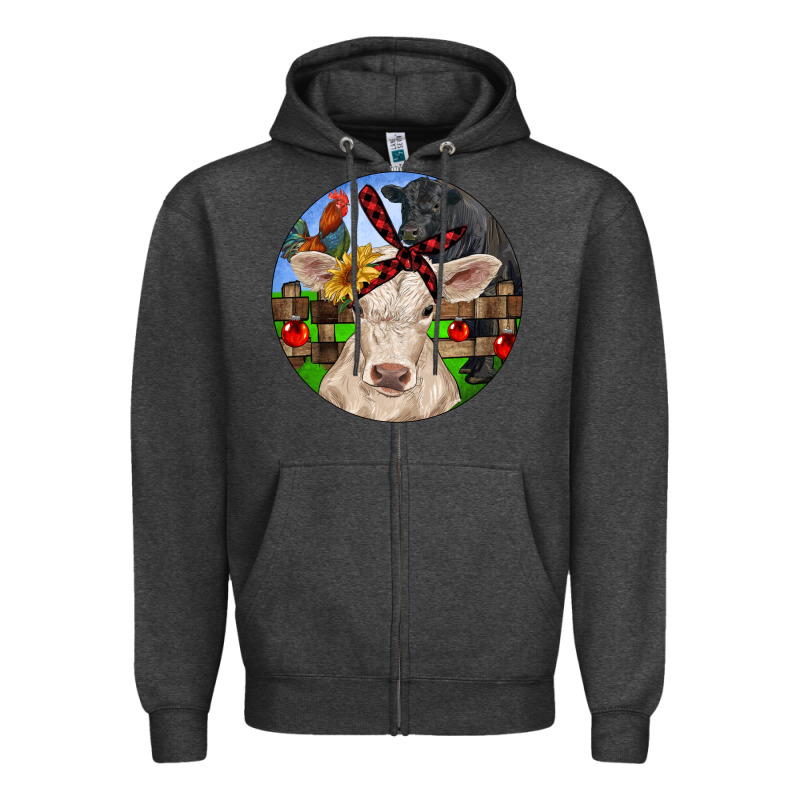 Christmas Charolais Calf Black Angus Bull And Roos Zipper Hoodie by RanaPortraitStore | Teevron