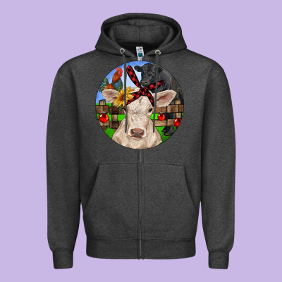 Christmas Charolais Calf Black Angus Bull And Roos Zipper Hoodie Designed By Ranaportraitstore