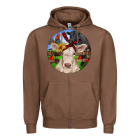 Chestnut Christmas Charolais Calf Black Angus Bull And Roos Zipper Hoodie - RanaPortraitStore