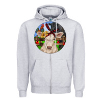 Heather Grey Christmas Charolais Calf Black Angus Bull And Roos Zipper Hoodie - RanaPortraitStore