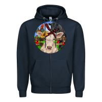 Navy Christmas Charolais Calf Black Angus Bull And Roos Zipper Hoodie - RanaPortraitStore