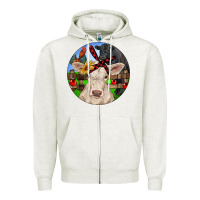 Oatmeal Heather Christmas Charolais Calf Black Angus Bull And Roos Zipper Hoodie - RanaPortraitStore