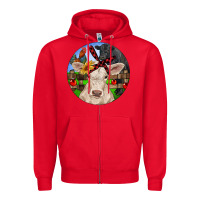 Red Christmas Charolais Calf Black Angus Bull And Roos Zipper Hoodie - RanaPortraitStore