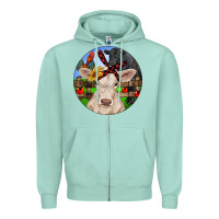 Seafoam Christmas Charolais Calf Black Angus Bull And Roos Zipper Hoodie - RanaPortraitStore