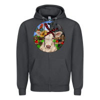 Smoke Christmas Charolais Calf Black Angus Bull And Roos Zipper Hoodie - RanaPortraitStore