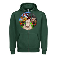 Sports Green Christmas Charolais Calf Black Angus Bull And Roos Zipper Hoodie - RanaPortraitStore