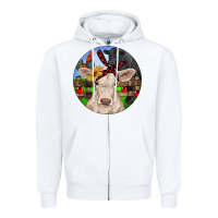 White Christmas Charolais Calf Black Angus Bull And Roos Zipper Hoodie - RanaPortraitStore