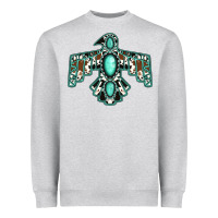 Heather Grey cowhide turquoise thunderbird Heavyweight Sweatshirt - Jasminsmagicworld