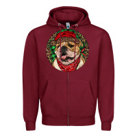 Burgundy Christmas English Bulldog Zipper Hoodie - RanaPortraitStore