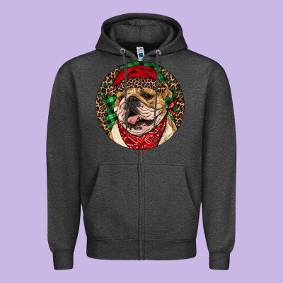 Christmas English Bulldog Zipper Hoodie Designed By Ranaportraitstore