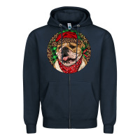 Navy Christmas English Bulldog Zipper Hoodie - RanaPortraitStore