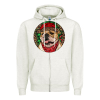 Oatmeal Heather Christmas English Bulldog Zipper Hoodie - RanaPortraitStore