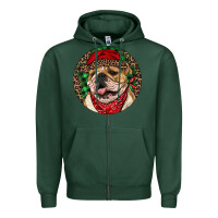 Sports Green Christmas English Bulldog Zipper Hoodie - RanaPortraitStore
