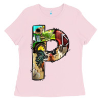Bubblegum Pink farm life alphabet lowercase letters p Ladies Tee - BundleAndBundleShop
