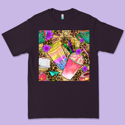 School Girl Coffee Cup With Leopard Seamless Pattern Bbs Premium Tee Designed By Bundleandbundleshop