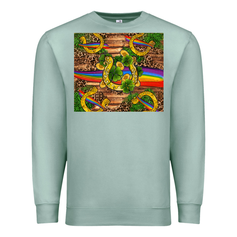 St Patricks Day Horseshoe Shamrock Rainbow Gold Premium Sweatshirt by RanaPortraitStore | Teevron