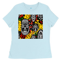Baby Blue african masks colorful seamless pattern Ladies Tee - BundleAndBundleShop
