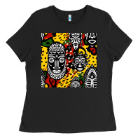 Black african masks colorful seamless pattern Ladies Tee - BundleAndBundleShop