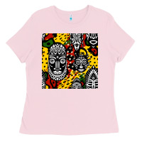 Bubblegum Pink african masks colorful seamless pattern Ladies Tee - BundleAndBundleShop