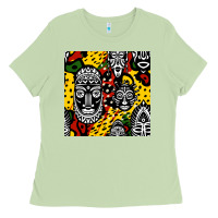 Matcha african masks colorful seamless pattern Ladies Tee - BundleAndBundleShop
