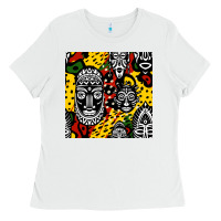 African Masks Colorful Seamless Pattern Ladies Tee | Teevron