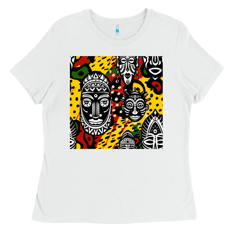 African Masks Colorful Seamless Pattern Ladies Tee by BundleAndBundleShop | Teevron