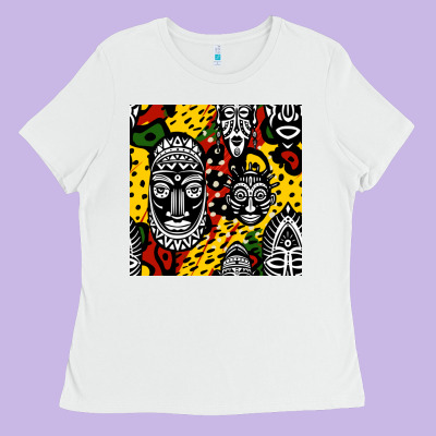 African Masks Colorful Seamless Pattern Ladies Tee Designed By Bundleandbundleshop
