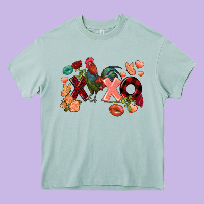 Rooster Valentine's Day Xoxo Heavy Core Tee Designed By Fadigitalartstudio