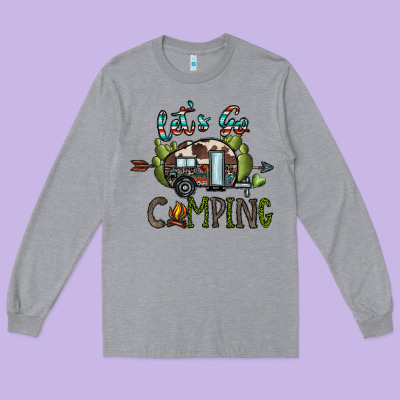 Let's Go Camping Long Sleeve Tee Designed By Cowhidedigitalart